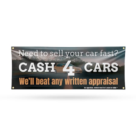 Signmission Cash 4 Cars, 18 Inch x 48 Inch, Vinyl Banner B-30506