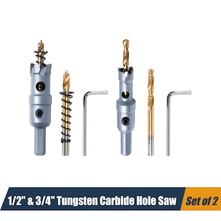 Powertec 1/2in & 3/4in Tungsten Carbide Hole Saws for Soft & Hard Metal 14911