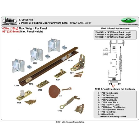 Le Johnson Track Set Folding Door 36 in L F/ 36 in  2 Door - 40 Lbs Brown Track 1700363H