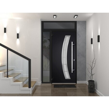 Vdomdoors Steel Door Deux 6500 Black Sidelight and Transom Window Stainless Inserts Single Modern Painted-W36 DEUX6500EXD-BLK-W36+14 x H80+16-Right-hand Inswing
