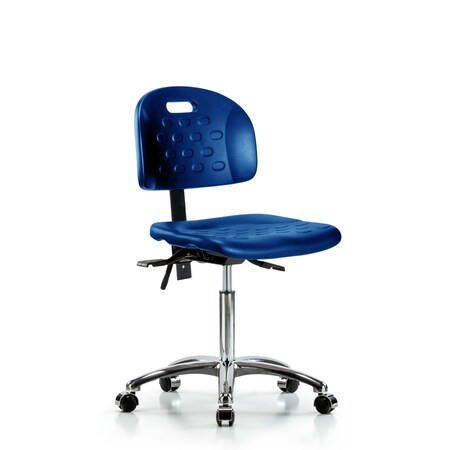 Blue Ridge Ergonomics Poly Chair Chrome, Med Bench, Casters, Blue BR-HPMBCH-CR-T0-A0-NF-CC-BLU