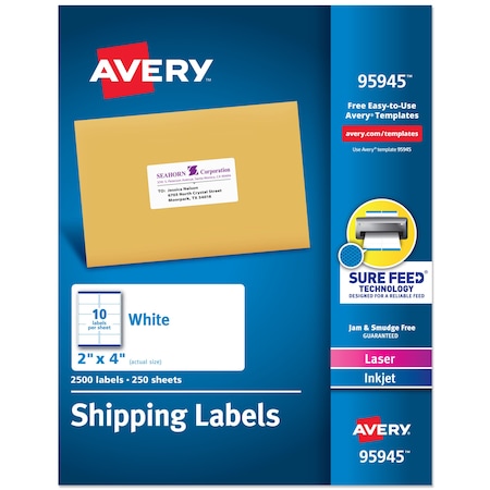 Avery Shipping Labels, Sure Feed Techn, PK2500 95945