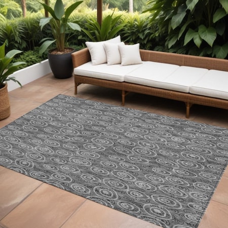 Homeroots 9' X 12' Gray Charcoal And Silver Geometric Washable Indoor Outdoor Area Rug 583358