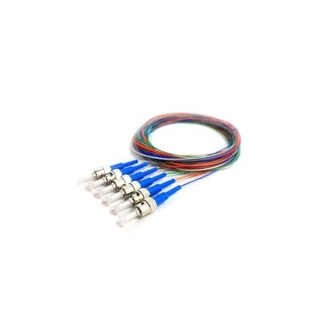 Cable Wholesale 6 Strand Fiber Pigtail, 9/125 Singlemode(Blue Boot), ST/UPC, 3 meter 15F1-01106