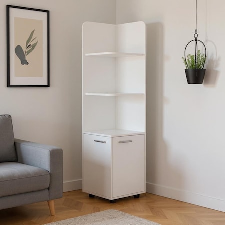 Homeroots 62in White Wood Corner Utility Cabinet With Two Doors 526166