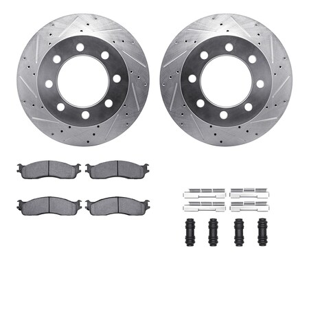 Dynamic Friction Co DFC Brake Rotor - Drilled & Slotted - Silver- Heavy Duty Brake Pad includes Hardware 7412-40016