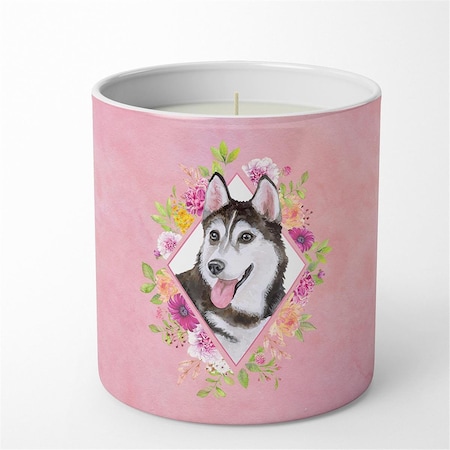 Carolines Treasures 10 oz Siberian Husky No.1 Pink Flowers Decorative Soy Candle CK4151CDL