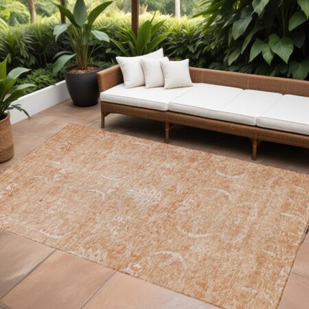 Homeroots 5' X 8' Salmon And Terra Cotta Damask Washable Indoor Outdoor Area Rug 603366