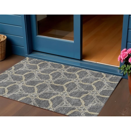 Homeroots 3' X 5' Charcoal And Gold Geometric Washable Indoor Outdoor Area Rug 613482