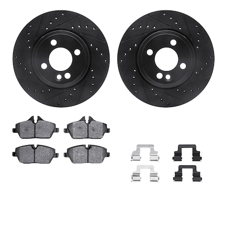 Dynamic Friction Co DFC Rotors-Drilled & Slotted-Black w/ EURO 5000 Ceramic Brake Pads Incl Hdw 8612-32006