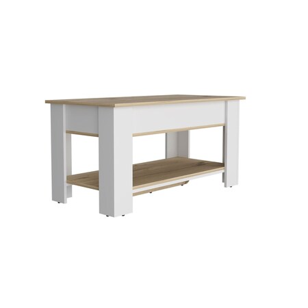 Homeroots 40" Oak and White Storage Bench with Flip Top 535165