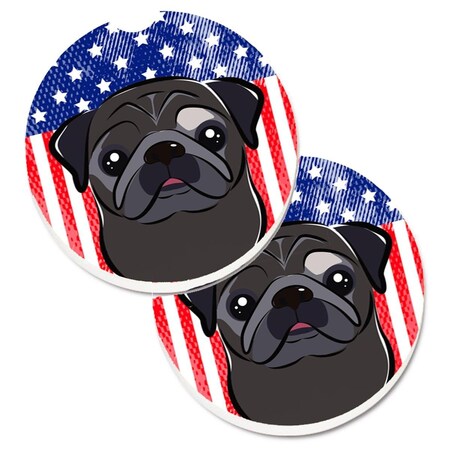Carolines Treasures American Flag and Black Pug Set of 2 Cup Holder Car Coaster BB2193CARC