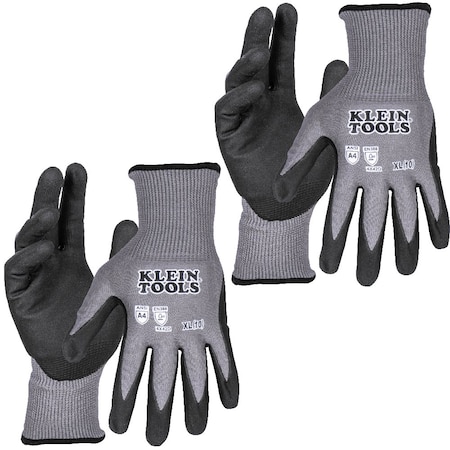 Klein Tools A4 Cut Knit Dipped Gloves, XL, 2-Pr, Cut Level A4 , Dipped , Microfoam nitrile , XL 2 PK 60590