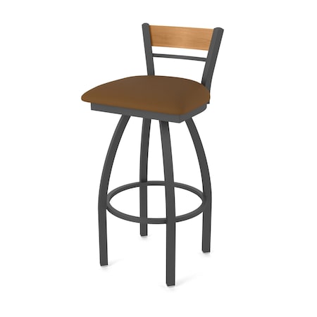 Holland Bar Stool Co Revelle 30in Swivel Bar Stool with Pewter Finish, Medium Back and Canter Thatch Seat 881