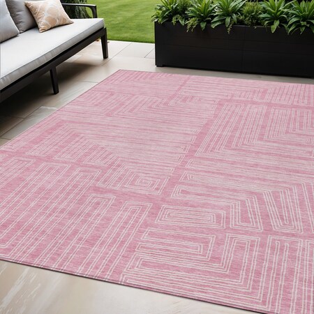 Homeroots 5' X 8' Pink And Ivory Geometric Washable Indoor Outdoor Area Rug 600847