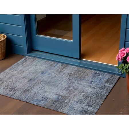 Homeroots 3' X 5' Gray And Blue Abstract Washable Indoor Outdoor Area Rug 616232