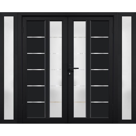 Vdomdoors Front Exterior Prehung Metal-Plastic Double Doors / MANUX 8088 Matte Black / 2 Sidelites Exterior W MANUX8088DEXD-BLK-LH-W16+72+16xH80