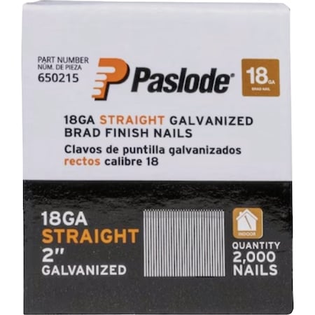 Paslode 2'' 18-Gauge Galvanized Straight Brad Nails, 2000 Ct. 650215