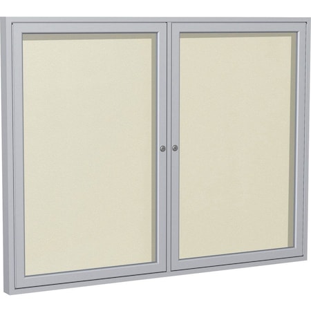 Ghent Enclosed Bulletin Board, 2 Door, Vinyl, 4 ft H x 5 ft W, Ivory PA24860VX-185