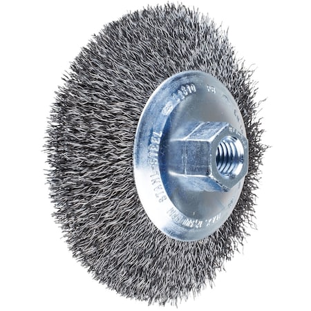 Pferd 4-1/2'' Dia. crimped wire bevel brush - .014'' carbon steel wire, 5/8-11 threaded nut 82256