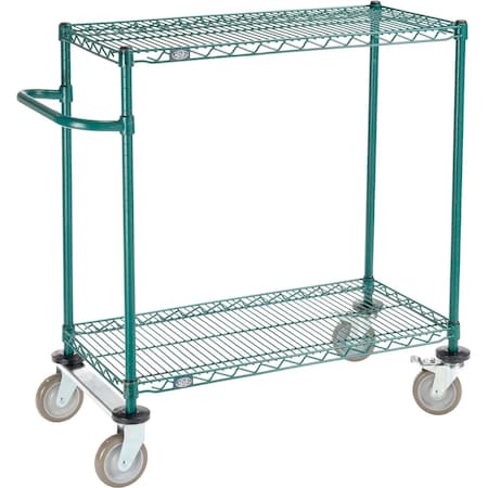 Global Industrial Nexel, 2 Shelf, Push Cart, Poly-Green, 36"W x 18"D x 40"H, Poly Casters, 2 Rigid, 2 Brake B3055346