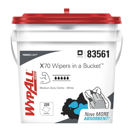 Wypall WypAll PowerClean X70 Medium Duty Cloths (83561), Wipers in a Bucket, Long Lasting Towels, White 83561