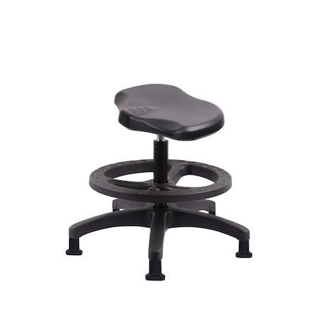 Blue Ridge Ergonomics Poly Ray Stool-Medium Bench Height with Black Foot Ring & Stationary Glides in Black Poly PRPMBSL-RG-BF-RG-BLK
