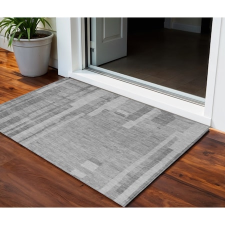Homeroots 3' X 5' Gray And Silver Striped Washable Indoor Outdoor Area Rug 602785