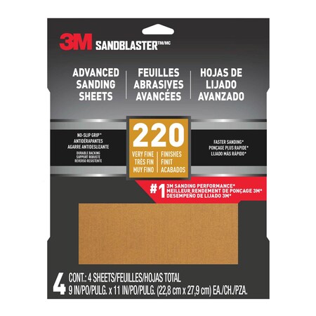 3M 3M Advanced Sanding Sheets w/ NO-SLIP GRIP Backing, 9 in x 11 in, 220 Grit, 20PK 20220-G-4