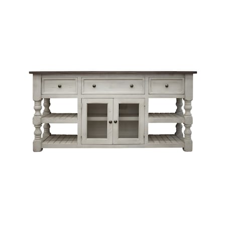 Homeroots 60" Ivory Solid Wood Open shelving Distressed TV Stand 528759
