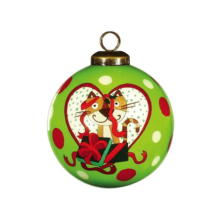Homeroots Charming Cat in a Heart Hand Painted Mouth Blown Glass Ornament 477472
