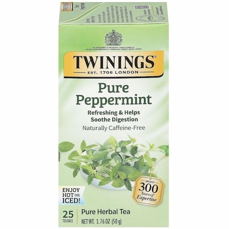 Twinings Of London Pure Peppermint Herbal Tea Bag, Herbal Tea, 1.8 oz, Caffeine-free, 25PK 9179