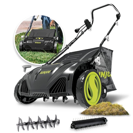 Sun Joe 15-Inch 13-Amp Electric Scarifier + Lawn Dethatcher w/13.2-Gallon Collection Bag AJ805E
