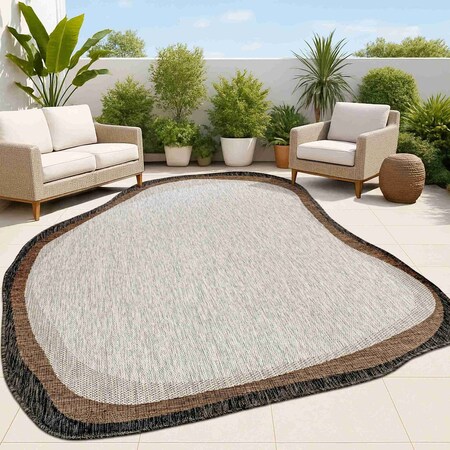 Jonathan Y Wyatt Modern Rustic Abstract Gray/Black 5 ft. x 8 ft. Indoor/Outdoor Shaped Area Rug SHP200C-5