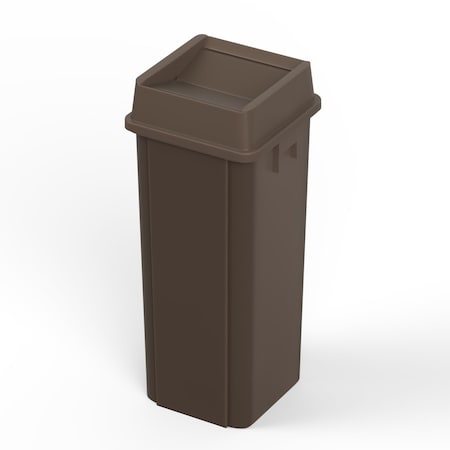 Regal Altair 23 Gallon Square Brown Plastic Trash Can with Drop Shot Swing Lid, ZR-TC-100-BR-23+LD-100-KIT