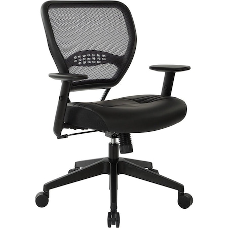 Office Star Managerial Chair Desk Chair, Adjustable Arms, 19" to 25" Height, Leather, Black 5700E