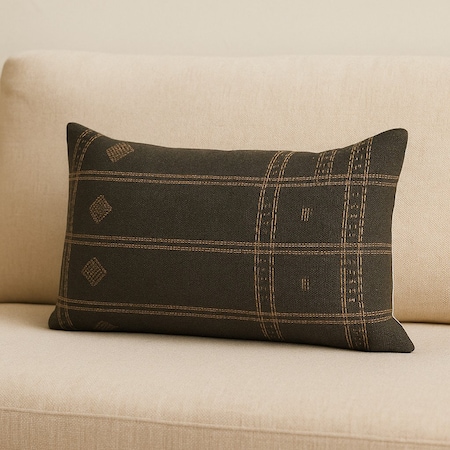 Homeroots 22" X 22" Dark Green And Tan Lumbar Geometric Cotton Throw Pillow Cover with Texture 608200