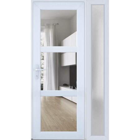 Vdomdoors Front Exterior Prehung FiberGlass Door Clear Glass See-through / Manux 8555 White Silk Clear Glass MANUX8555EXD-WS-W30+16 x H80+14-LH