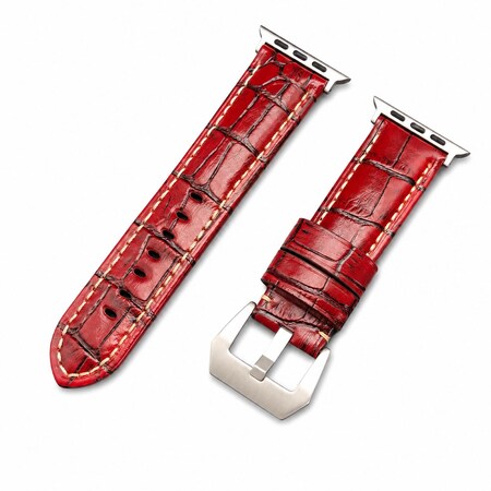Elegani Alligator-Embossed Leather Band Compatible with Apple Watch 40mm, Red, Black Buckle LAT4-RED-BLK-40