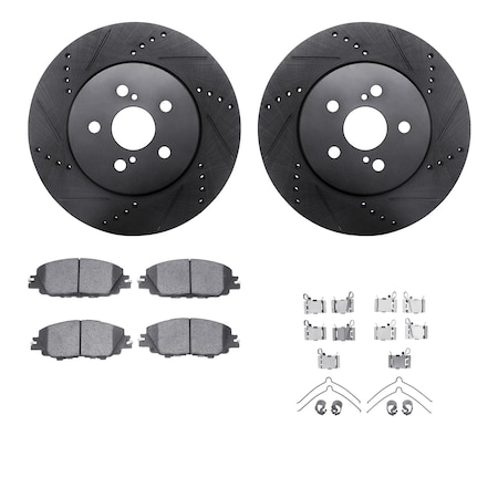 Dynamic Friction Co DFC Rotors-Drilled & Slotted-Black w/ 5000 Advanced Brake Pads Incl Hdw 8512-76196