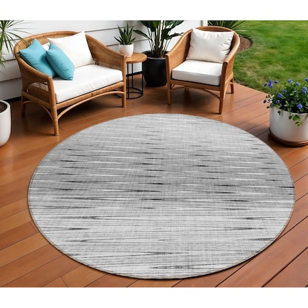 Homeroots 8' Gray And Charcoal Round Abstract Washable Indoor Outdoor Area Rug 587412