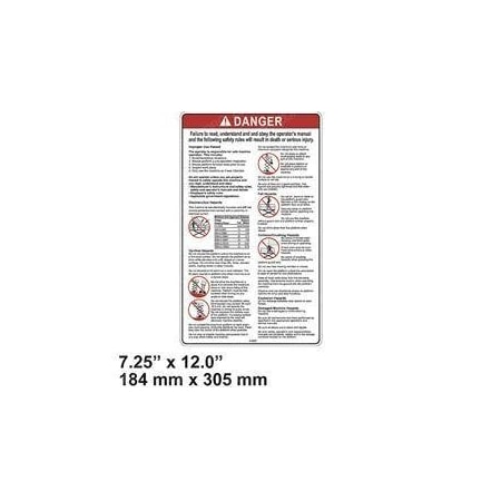 Mec REPLACEMENT DECAL, DANGER SAFETY RULES 41749