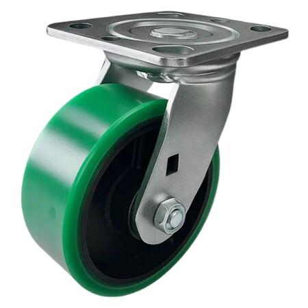 Hyw Products Heavy Duty Caster 5in Green Polyurethane on Cast Iron Wheel, Swivel 40-50S-A1-PC(G)
