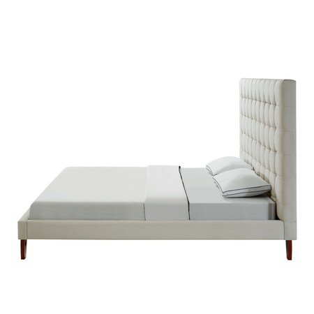 Homeroots Beige Solid Wood King Tufted Upholstered Linen Bed 544759