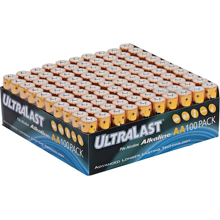 Ultralast General Purpose Alkaline Battery, AA Size, 1.5 V DC, Includes 100 ULA100AAB
