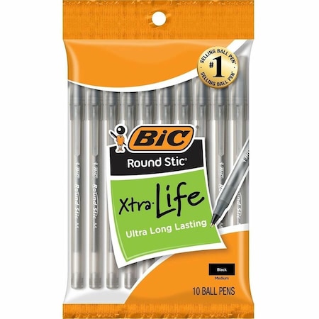 Bic Round Stic Ballpoint Pens, 10PK BICGSMP101BK