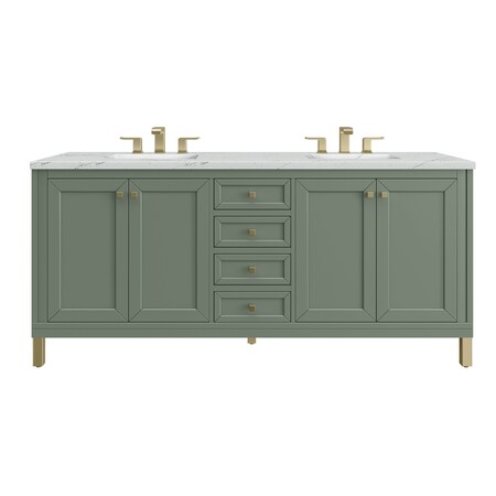 James Martin Vanities Chicago 72 in. Double Vanity, Smokey Celadon, w/ 3 CM Ethereal Noctis Silestone Top 503-V72-SC-3ENC