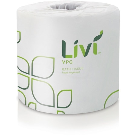 Livi VPG Bath Tissue - 2 Ply - 400 Sheets/Roll - Leaf Emboss Pattern - White - Fiber - 96 Rolls Per, 96PK 21722