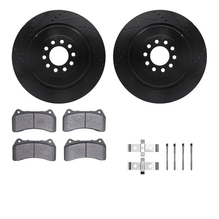 Dynamic Friction Co DFC Rotors-Drilled & Slotted-Black w/ EURO 5000 Ceramic Brake Pads Incl Hdw 8612-20009
