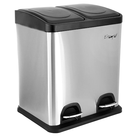 Elama 2 Section 15 Liter/ 4 Gallon Each Section Trash and Recycling Step Bin in Matte Silver EL-LD710-30L
